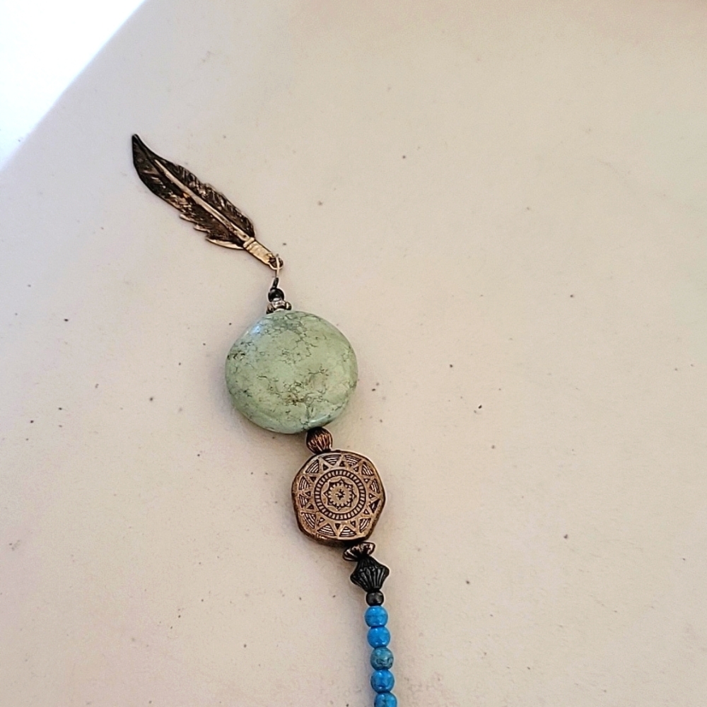 Vintage Turquoise Stone and Metal Feathers Bookmark